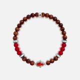 Enduring Tenacity Wood Hamsa Coral Charm Silver Bracelet