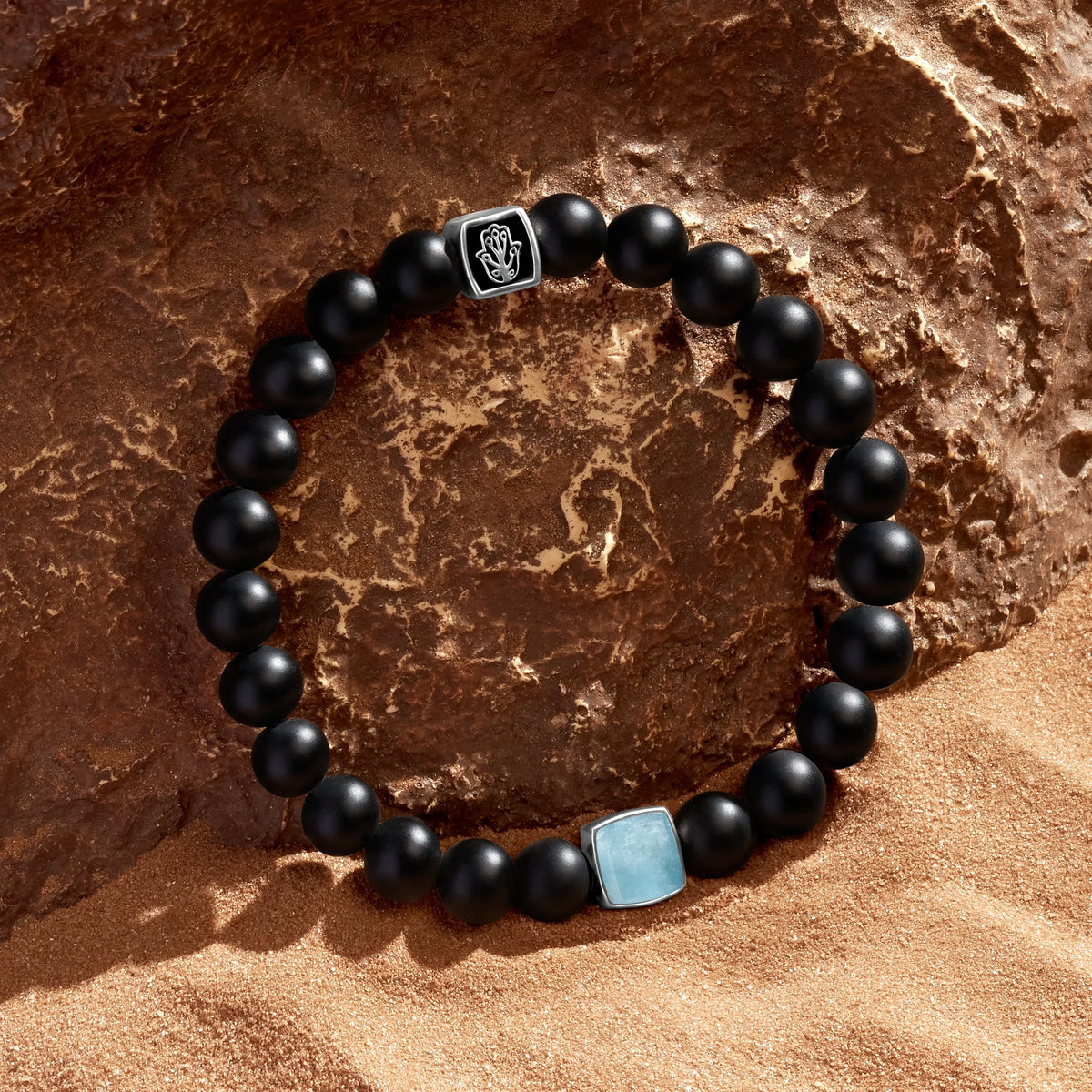 Tranquil Mindset Aquamarine & Black Onyx Hamsa Bracelet