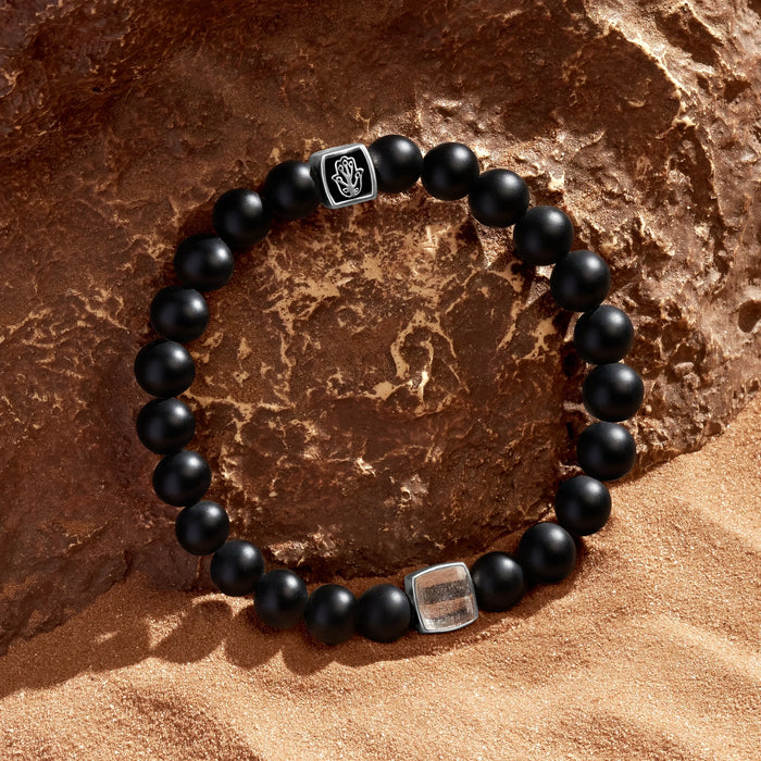 Purified Aura White Quartz Birthstone Bracelet on Black Onyx