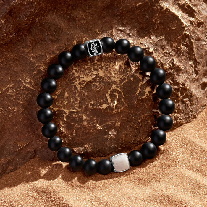Abundant Awakening Moonstone & Black Onyx Hamsa Bracelet