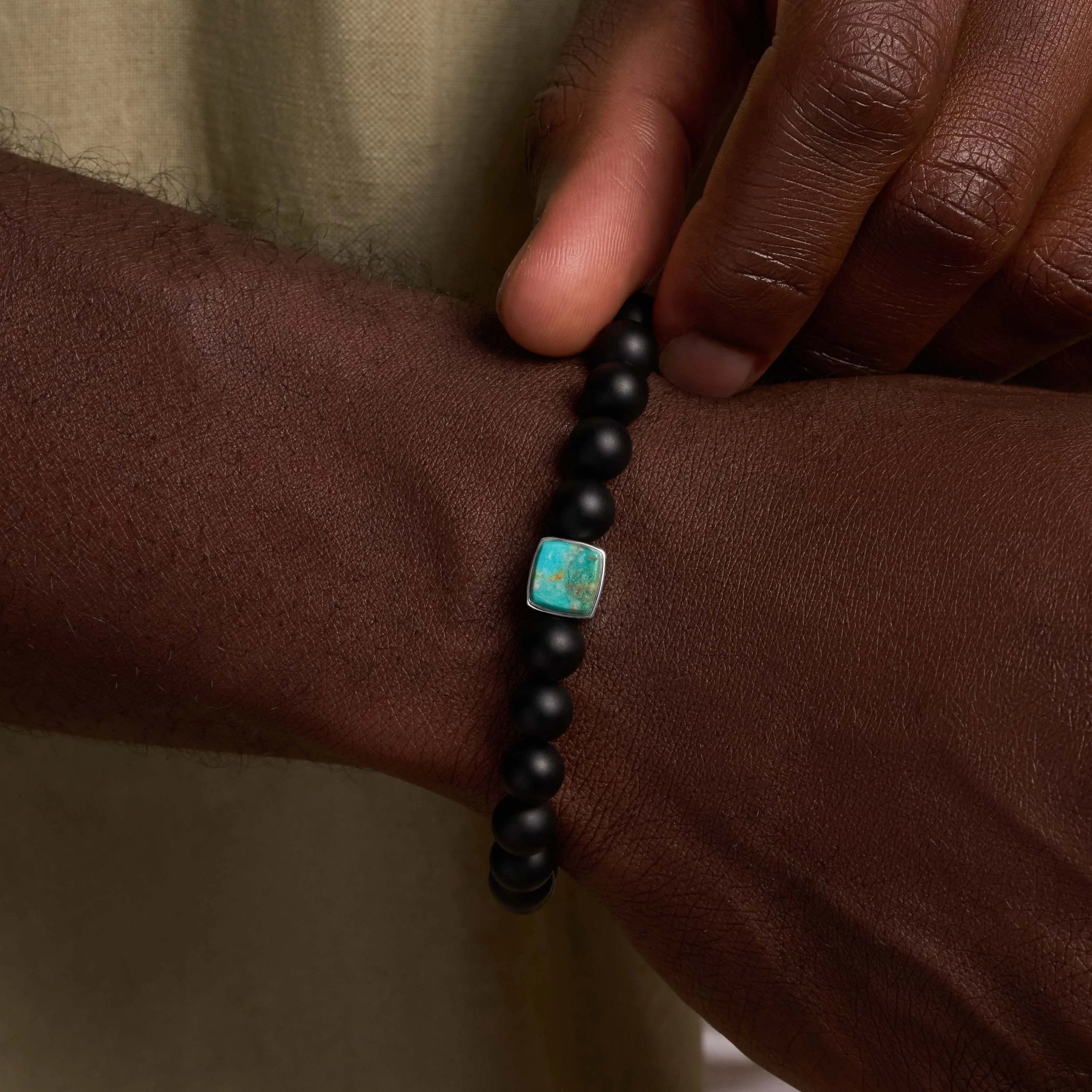 Serene Skies Turquoise & Black Onyx Hamsa Bracelet