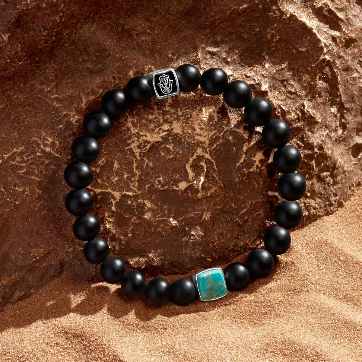Serene Skies Turquoise & Black Onyx Hamsa Bracelet