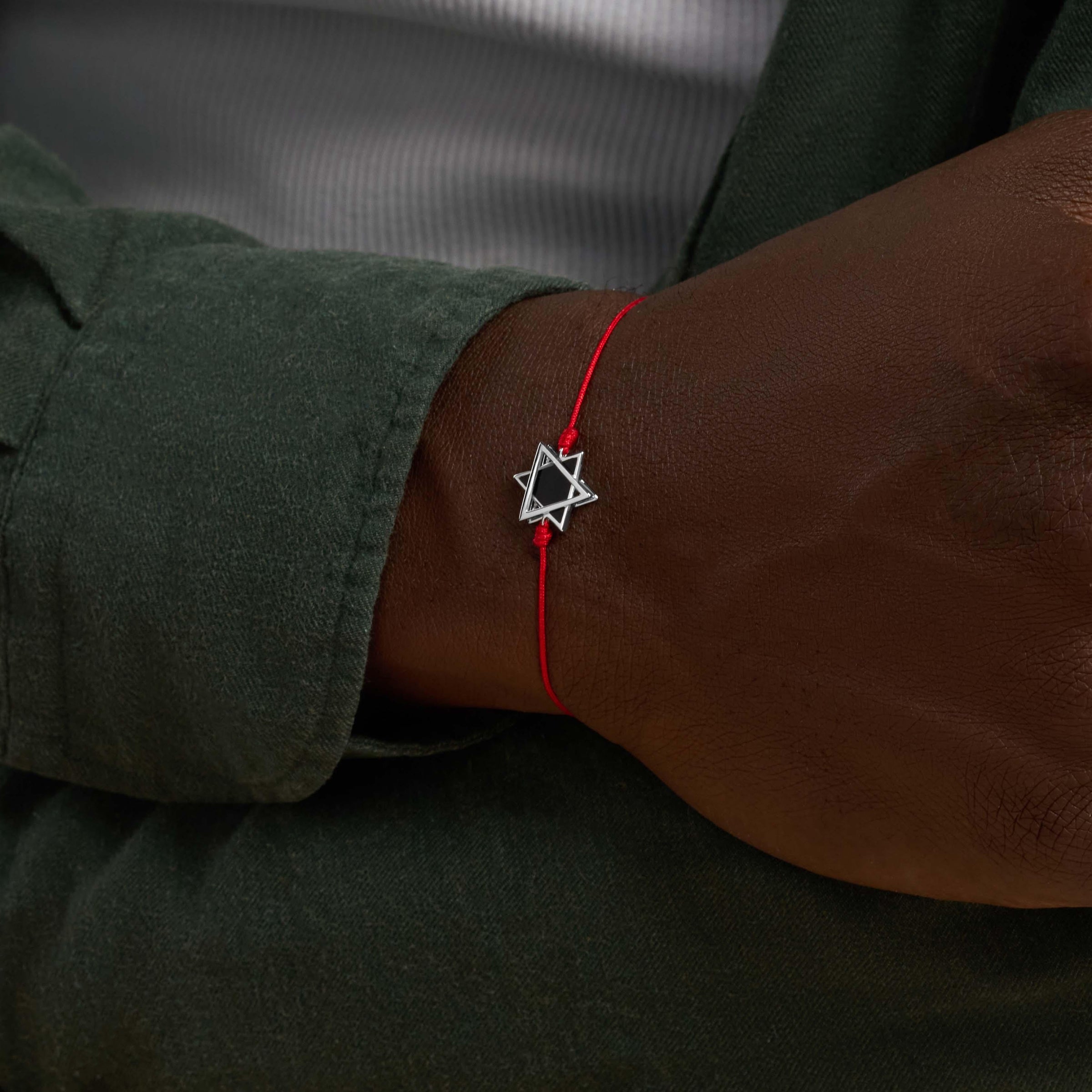 Sacred Shield Black Onyx Star of David Red String Bracelet