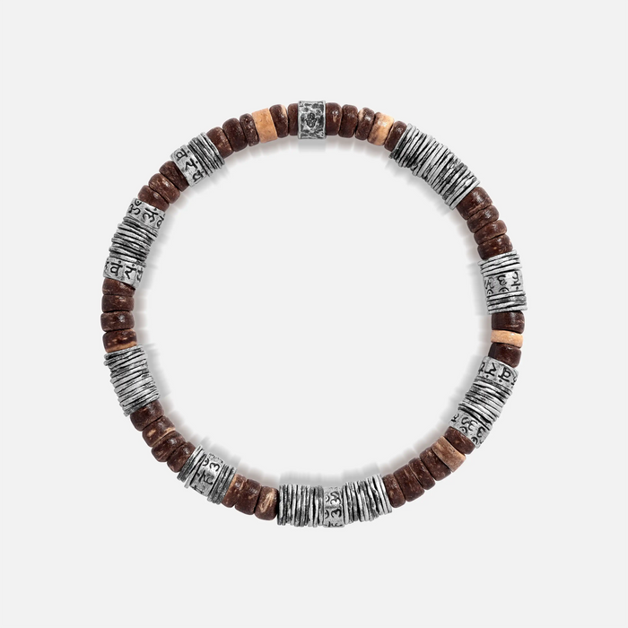 The Awakening Red Tiger Eye Mantra Heishi Silver Bracelet