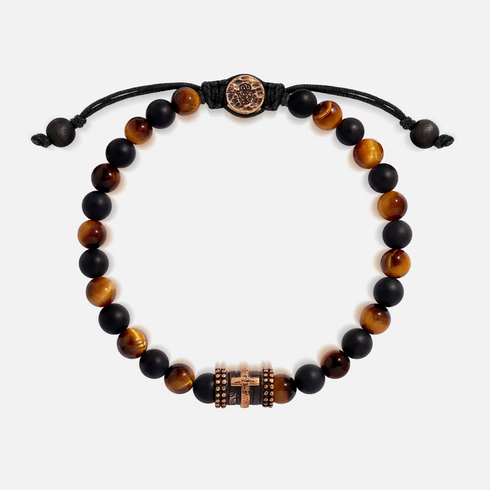 Sacred Temple Tiger's Eye Onyx Cross Bracelet