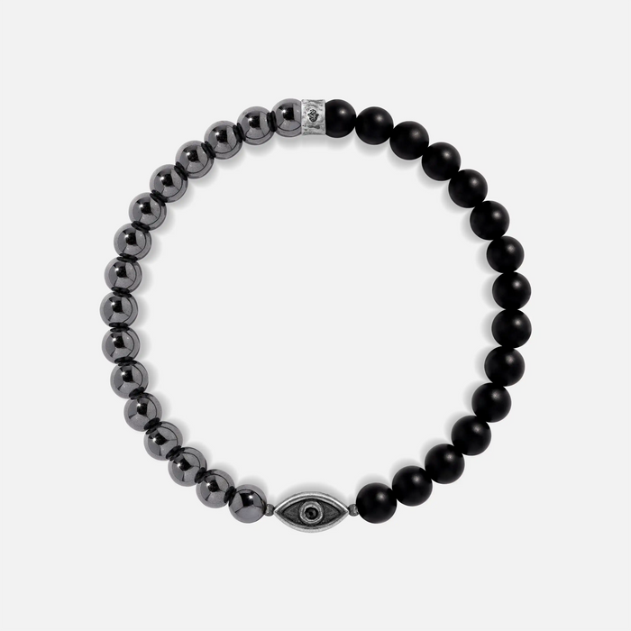 Stay Grounded Hematite Matte Onyx Evil Eye Charm Bracelet