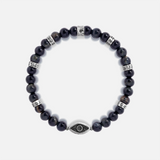Constant Growth Blue Tiger’s Eye & Matte Onyx Silver Bracelet