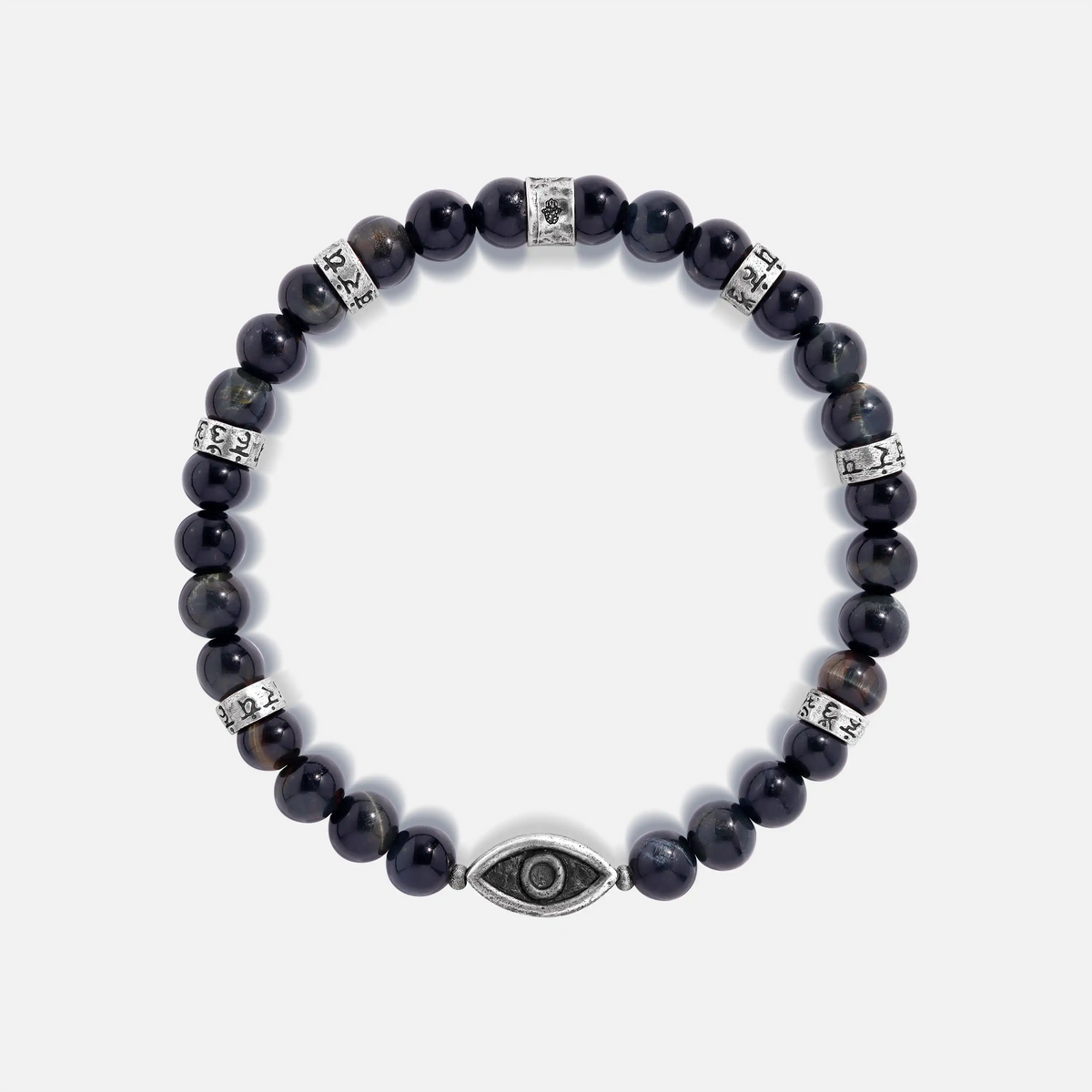 Constant Growth Blue Tiger’s Eye & Matte Onyx Silver Bracelet