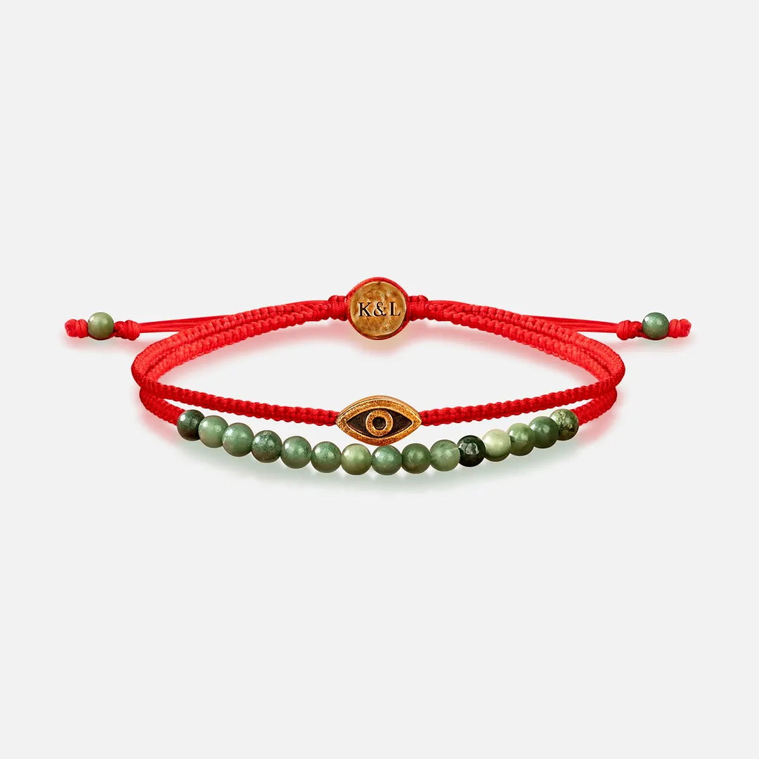 Fiery Luck Jade Evil Eye Charm Red String Wrap Bracelet
