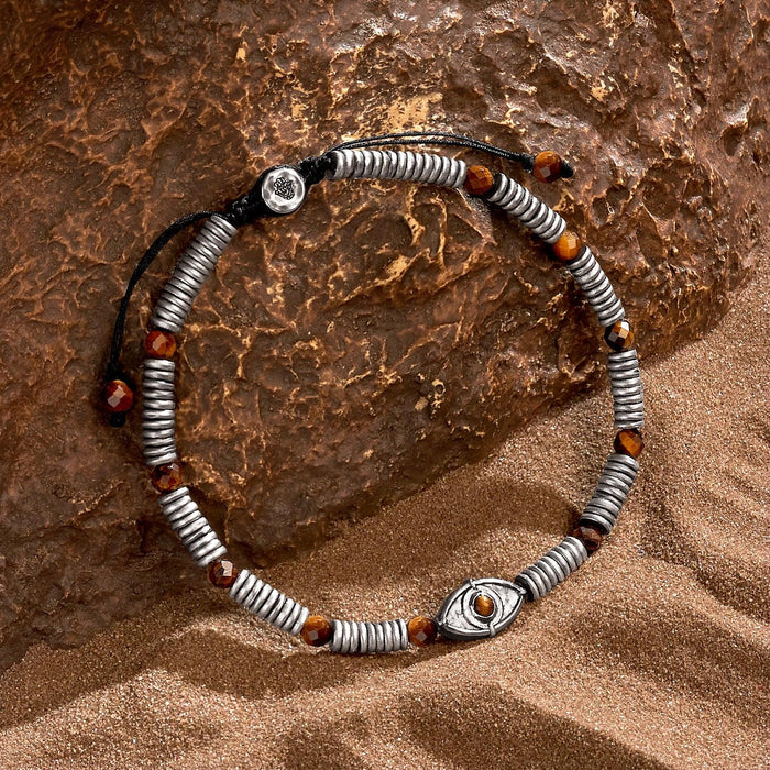Confident Optimism - Evil Eye Tiger's Eye Silver Heishi Bracelet