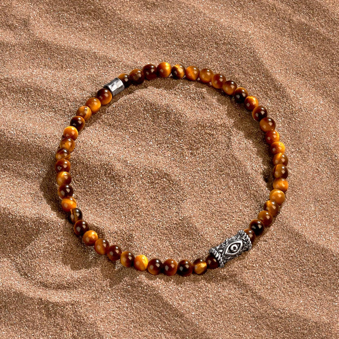 Confidence & Courage Tiger's Eye Evil Eye Charm Bracelet