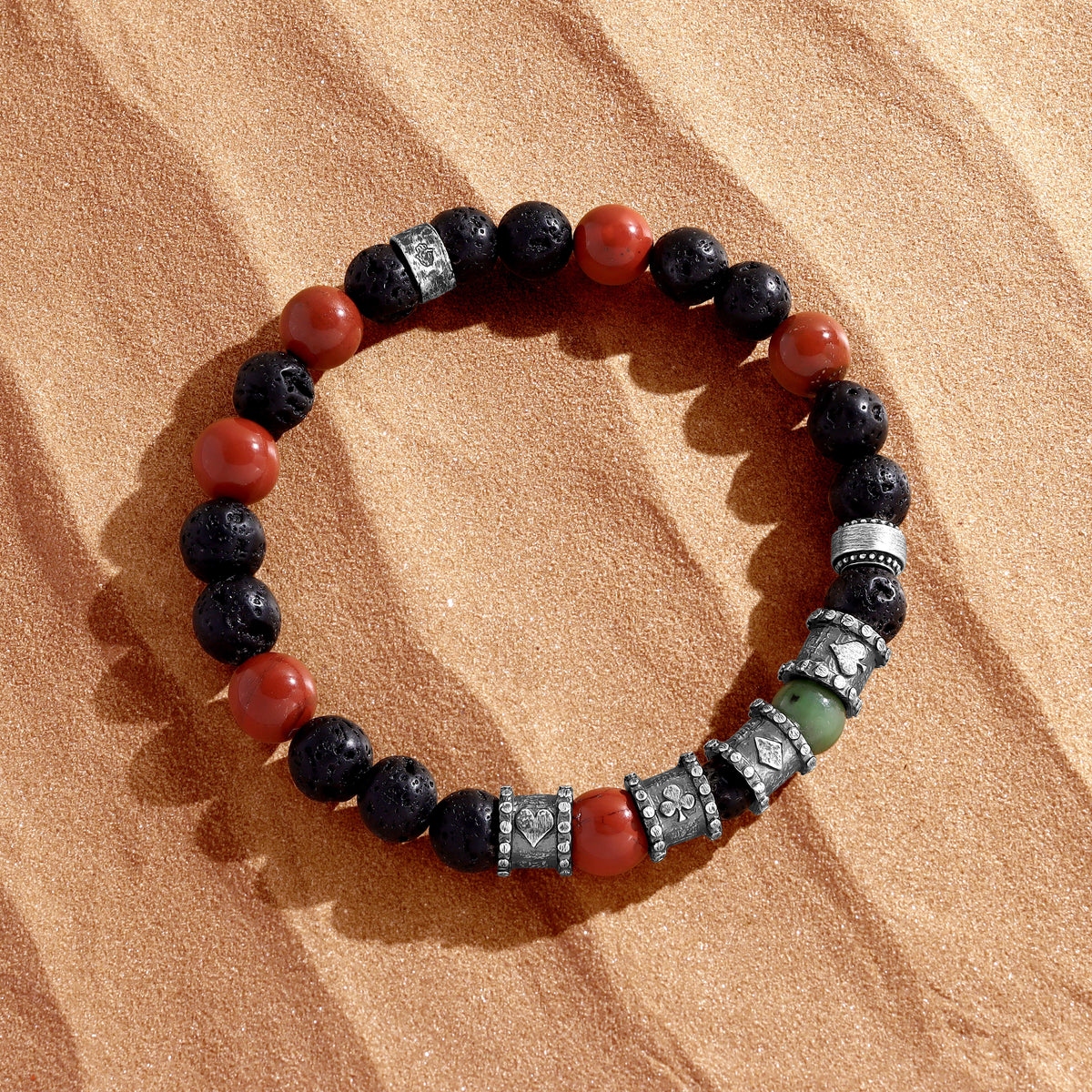 Fortune Pulse Red Jasper & Jade Barrel Bracelet