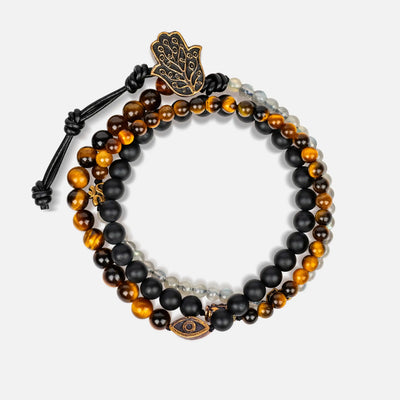 Ultimate Prosperity Onyx Labradorite Tiger's Eye Triple Protection Wrap