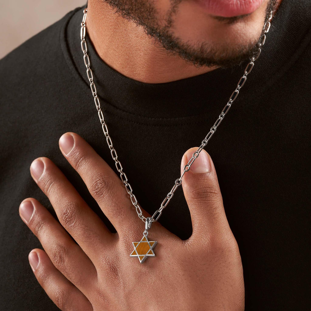 Ancestral Protector Tiger’s Eye Star of David Charm