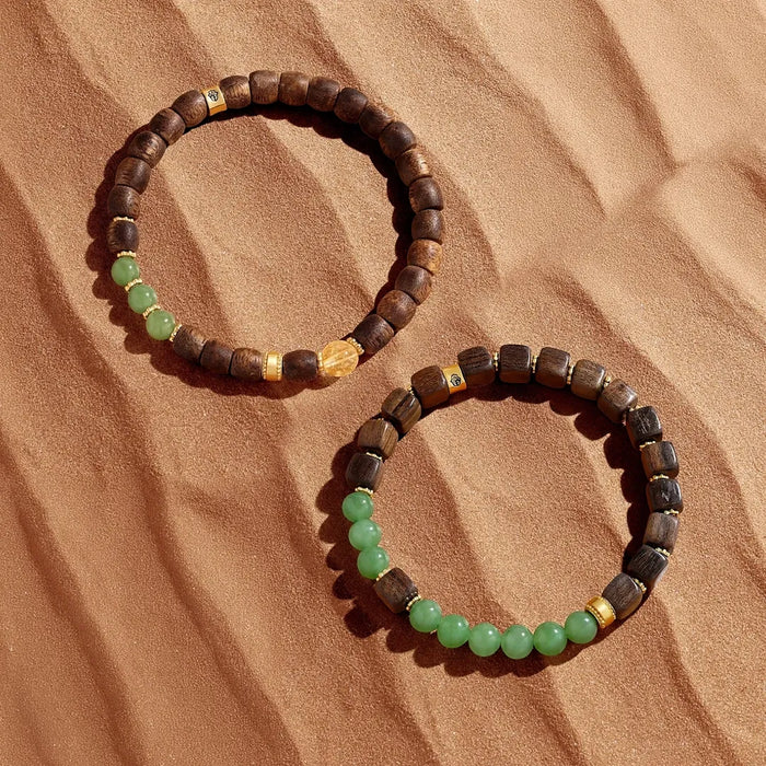 Grounded Legacy Agarwood & Jadeite Bracelet Set
