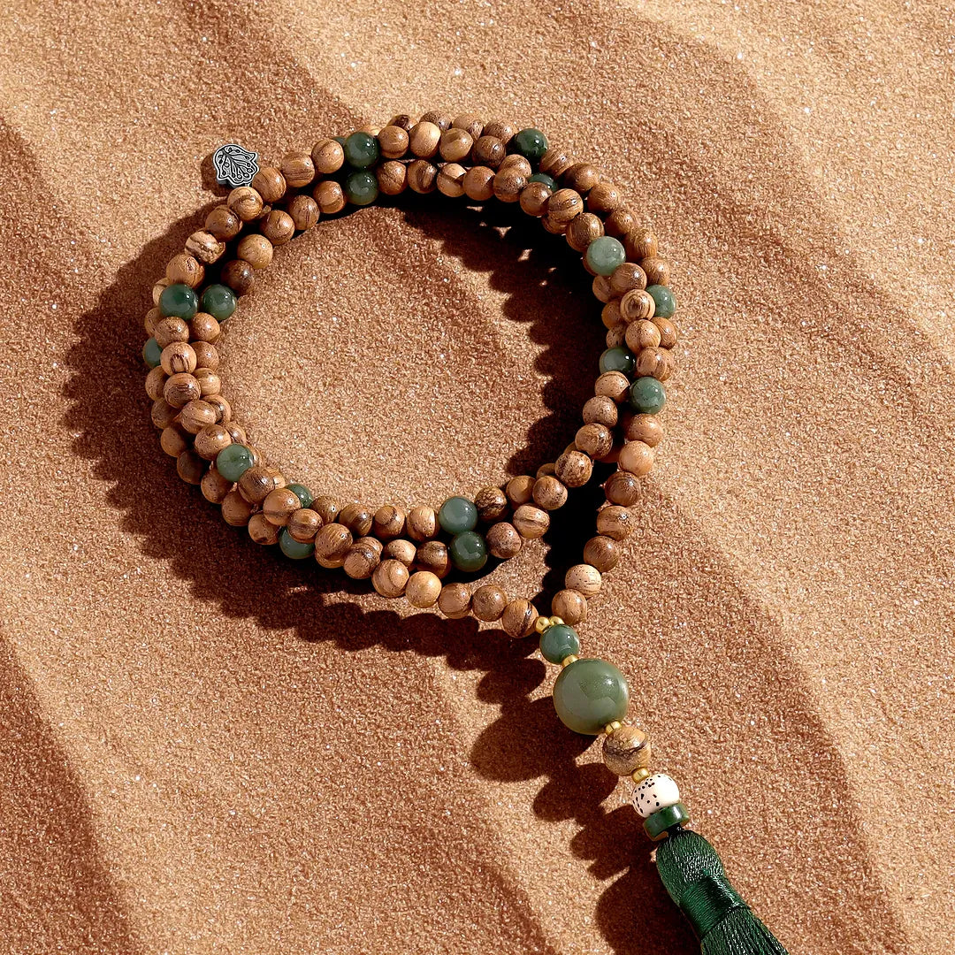 Balanced Mentality Agarwood and Jade Beaded Necklace