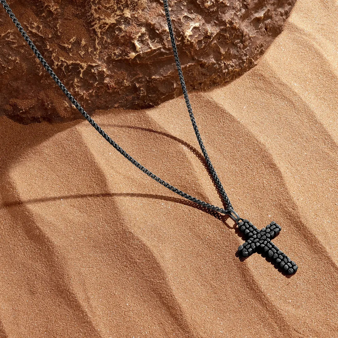 Vintage Oxidized Stainless Steel Cross Necklace