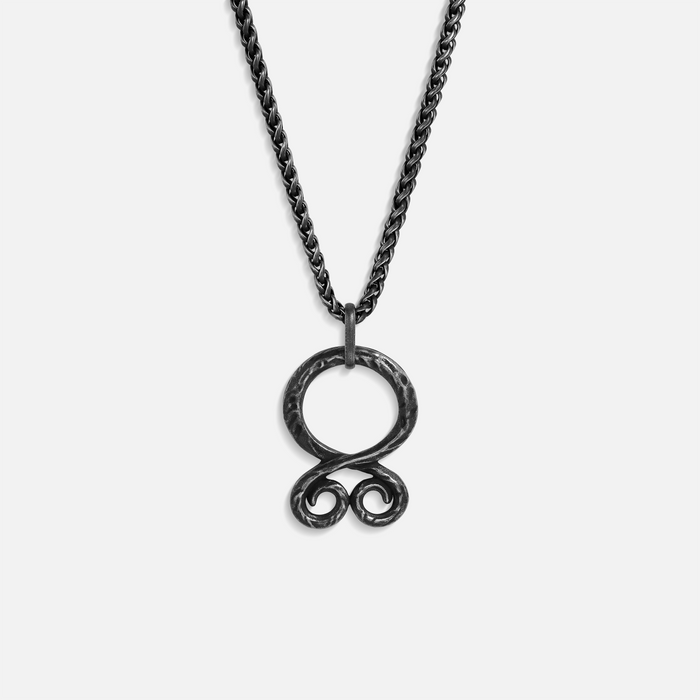 Vintage Oxidized Stainless Steel Viking Troll Cross Necklace