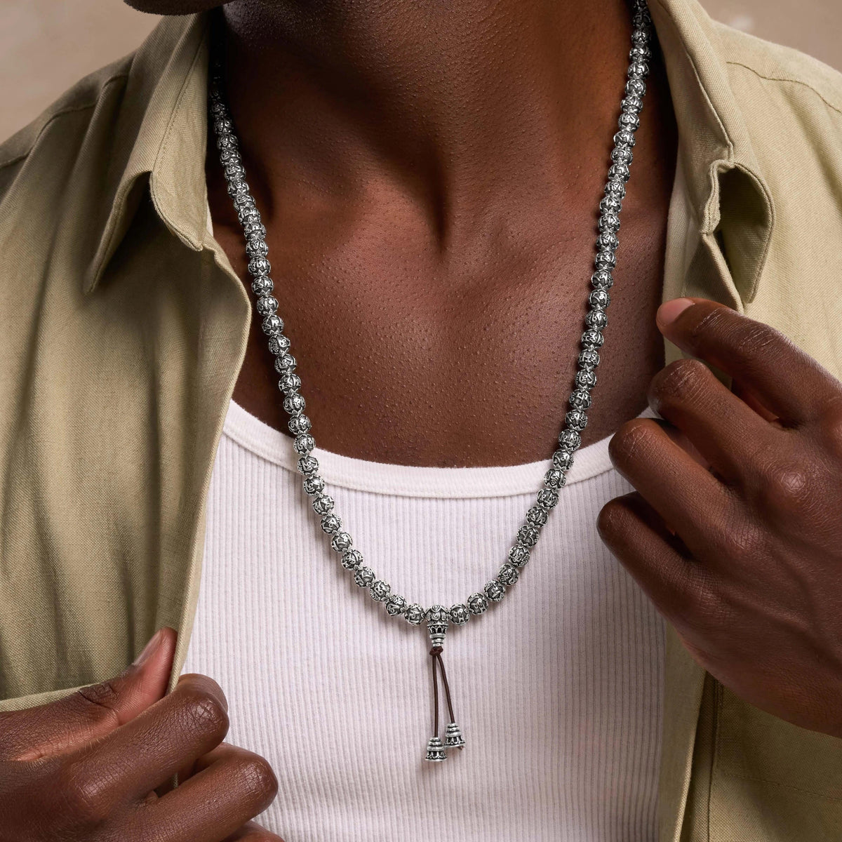 Purified Spirit Ancient Sterling Silver Nepal Prayer Bead Necklace Mala