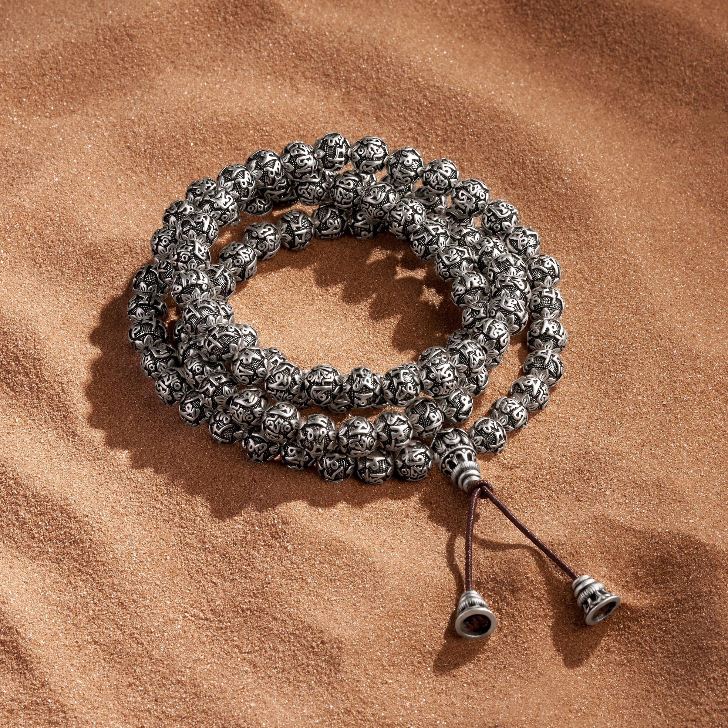 Purified Spirit Ancient Sterling Silver Nepal Prayer Bead Necklace Mala