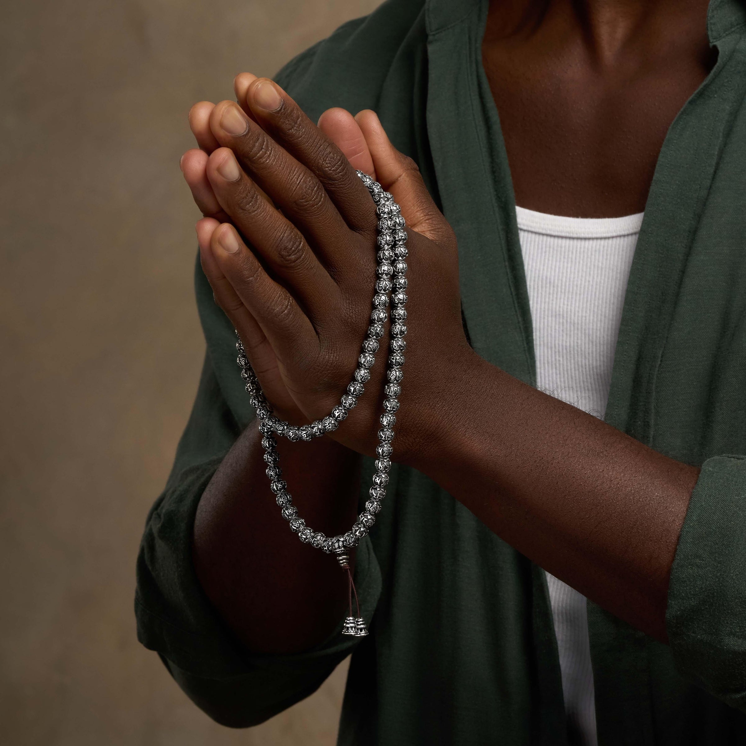 Purified Spirit Ancient Sterling Silver Nepal Prayer Bead Necklace Mala