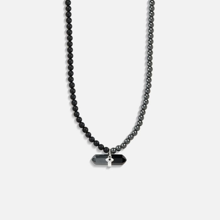 Stabilizing Energy Hematite Onyx Evil Eye Pointer Necklace
