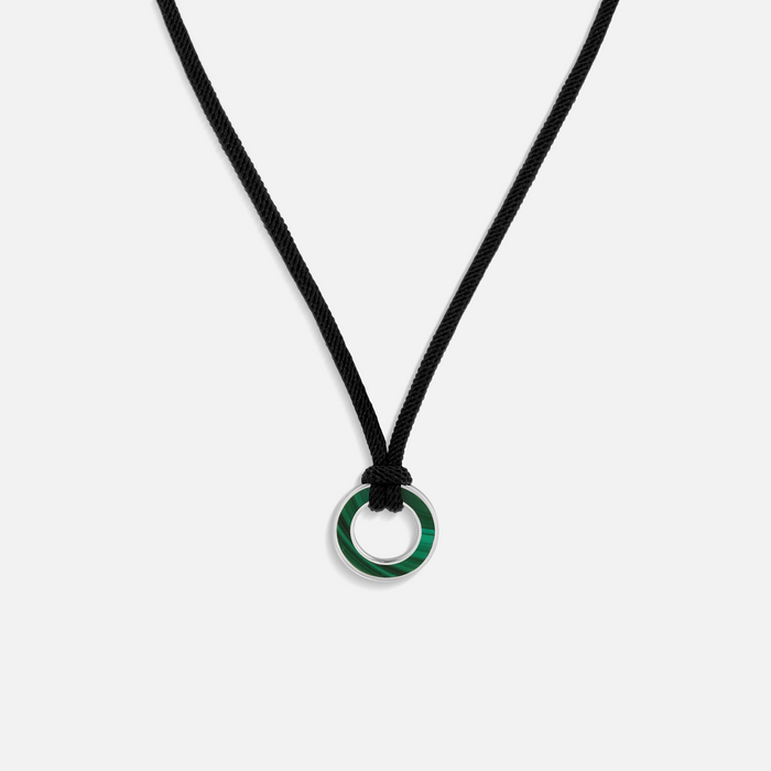 Abundance Mindset Malachite Karma Circle Black String Necklace