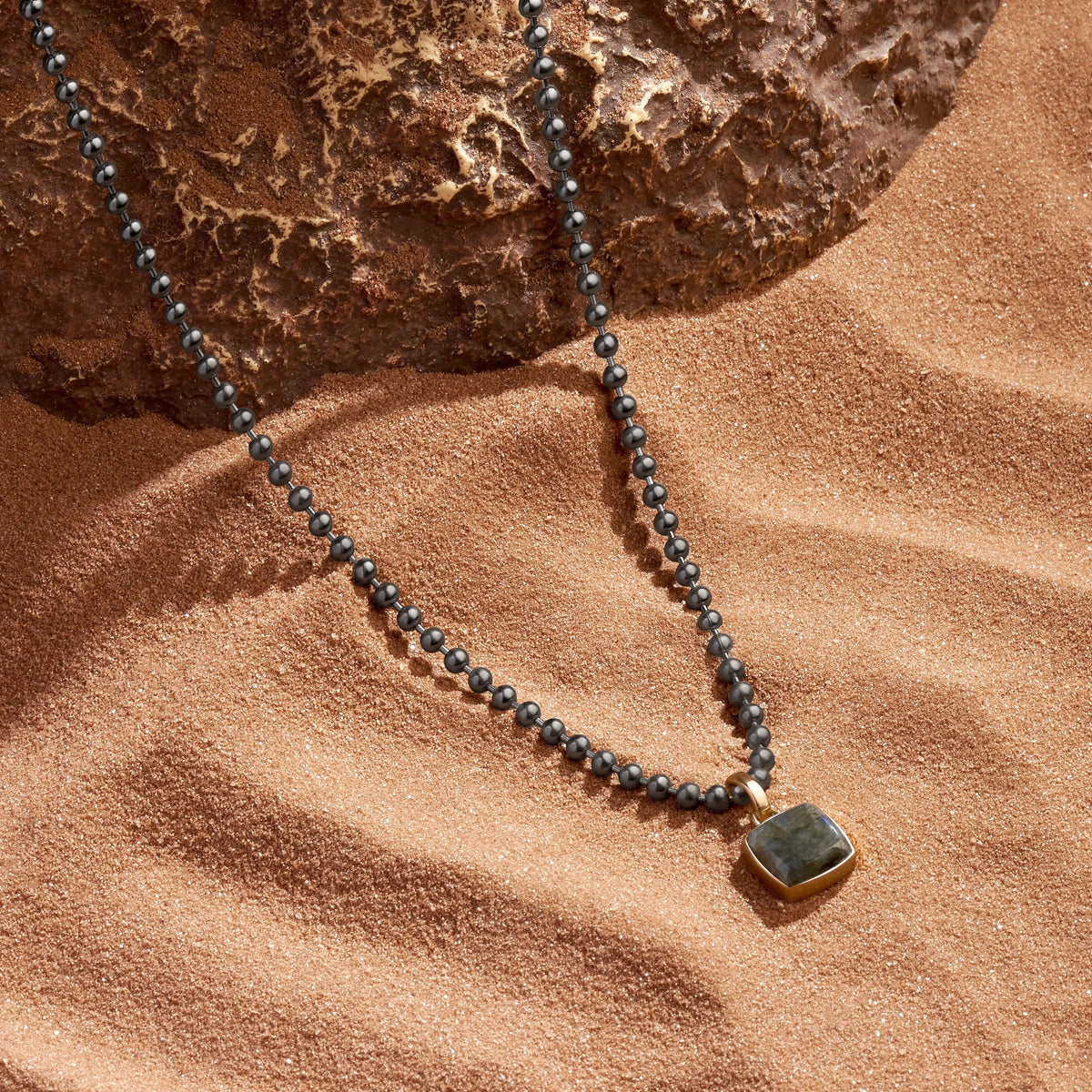 Lunar Force Gunmetal Labradorite Charm Necklace
