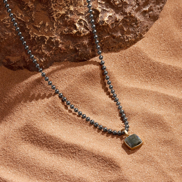 Lunar Force Gunmetal Labradorite Charm Necklace