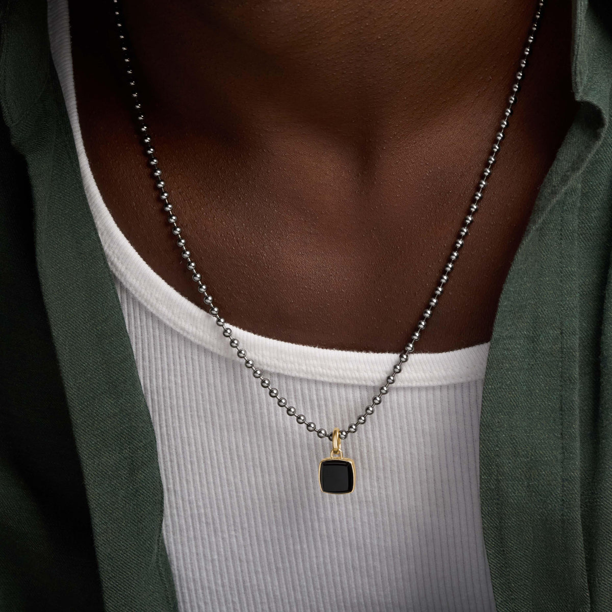 Midnight Guardian Gunmetal Onyx Charm Necklace