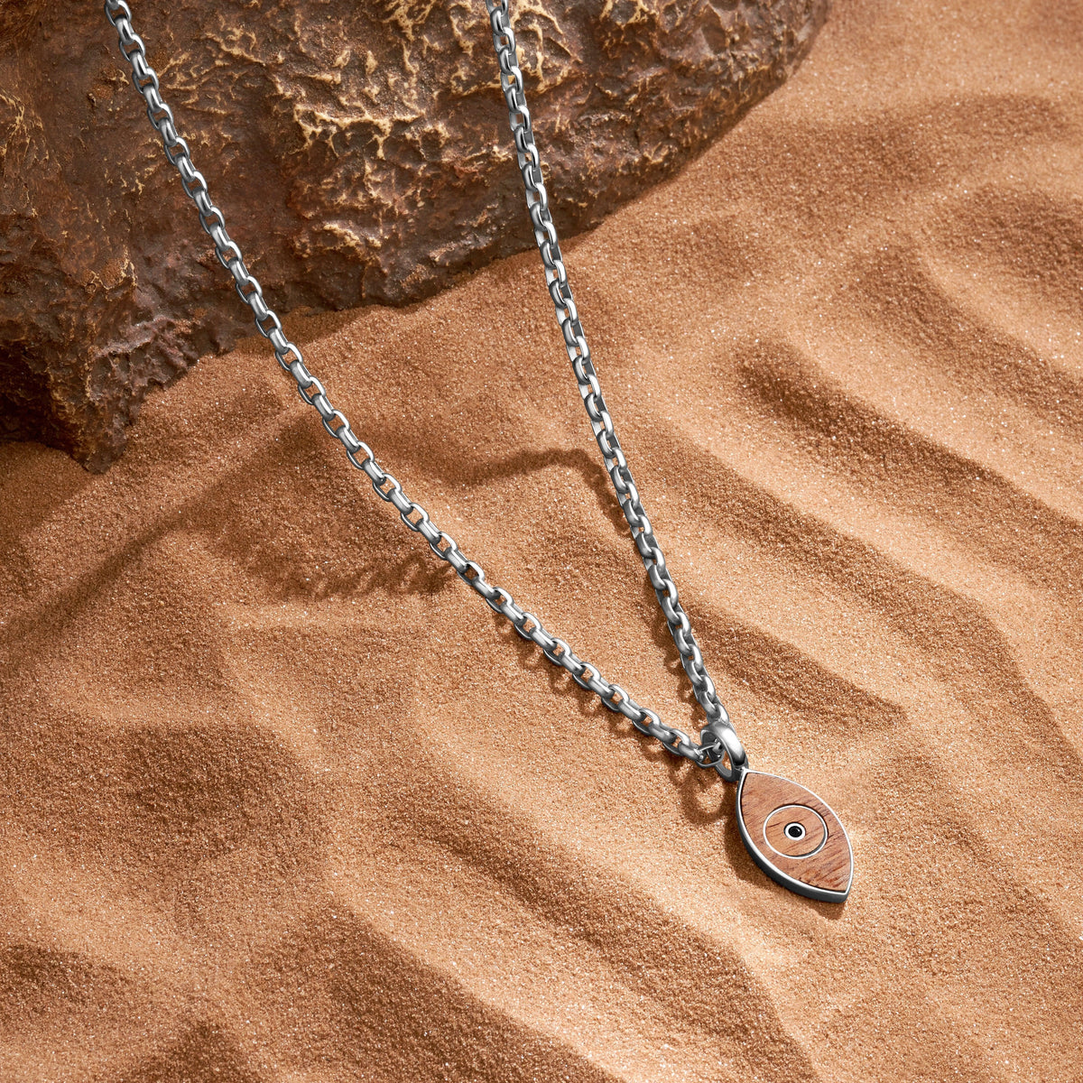 Nobel Intentions Wood Evil Eye Charm Silver Necklace