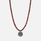 Ancestral Guard Wood & Coral Eye of Horus Charm Silver Necklace