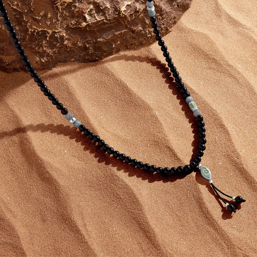 Guardian Spirit Jade & Black Wood Evil Eye Necklace