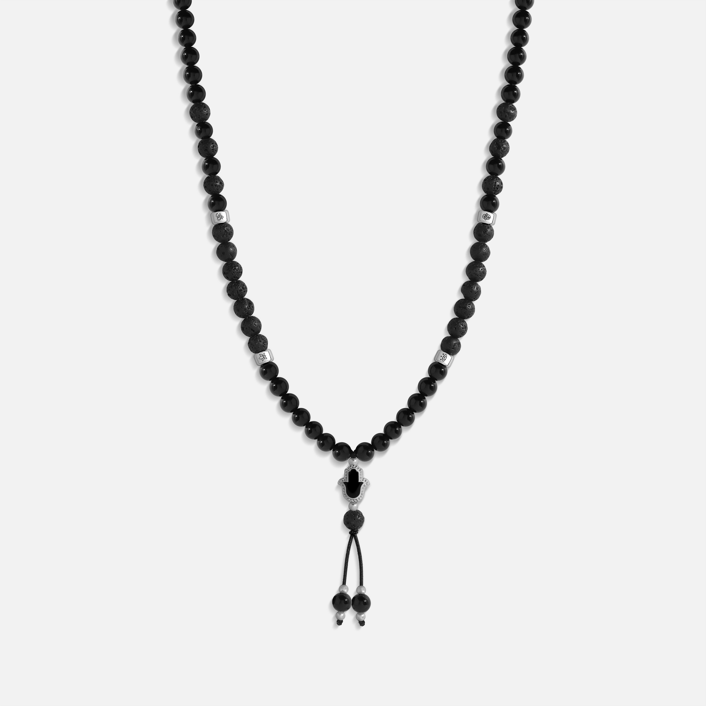 Shielded Path Hamsa Onyx & Lava Necklace