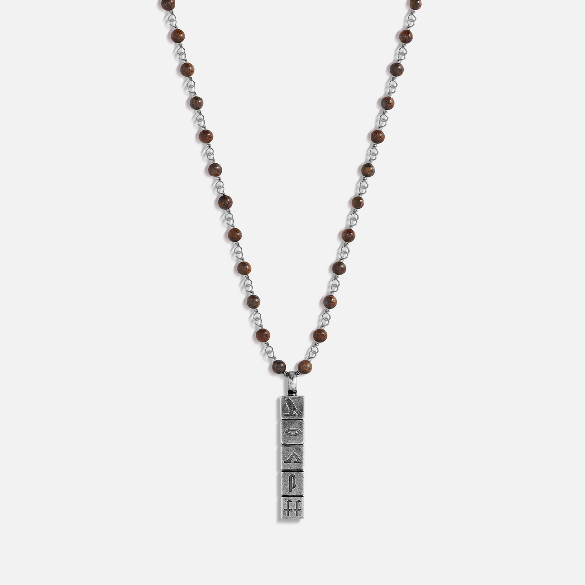 Timeless Legacy Wood Hieroglyphics Charm Silver Necklace