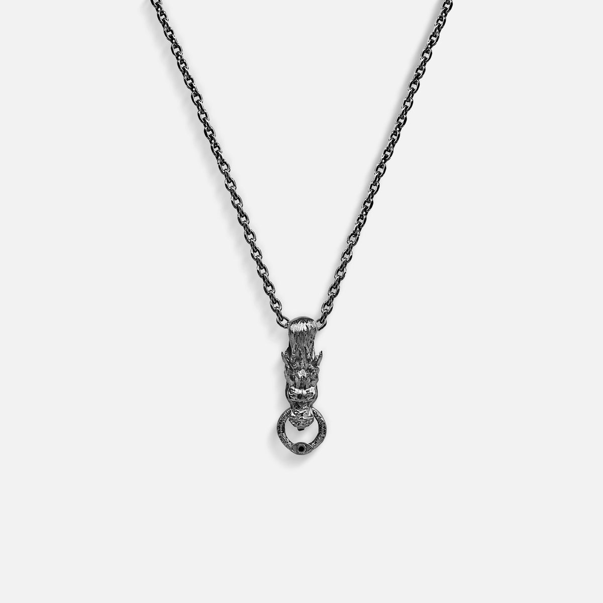 Primordial Power Sterling Silver Gunmetal Dragon Necklace