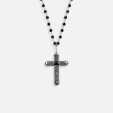 Profound Belief Silver Matte Onyx Cross Charm Necklace