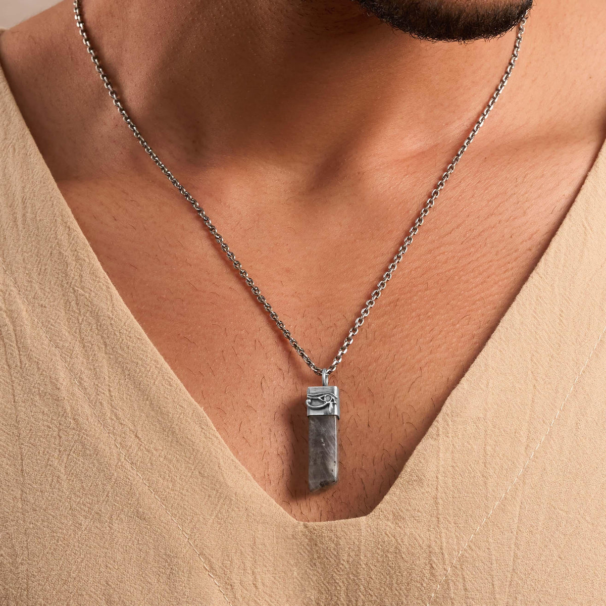 Awareness Generator Labradorite Horus Slab Necklace
