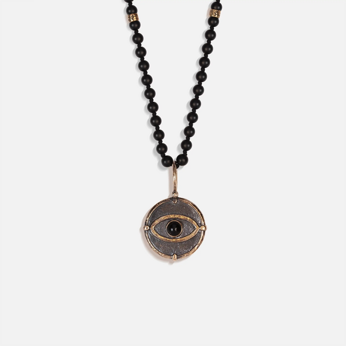 Deep Consciousness Matte Onyx Evil Eye Pendant Necklace
