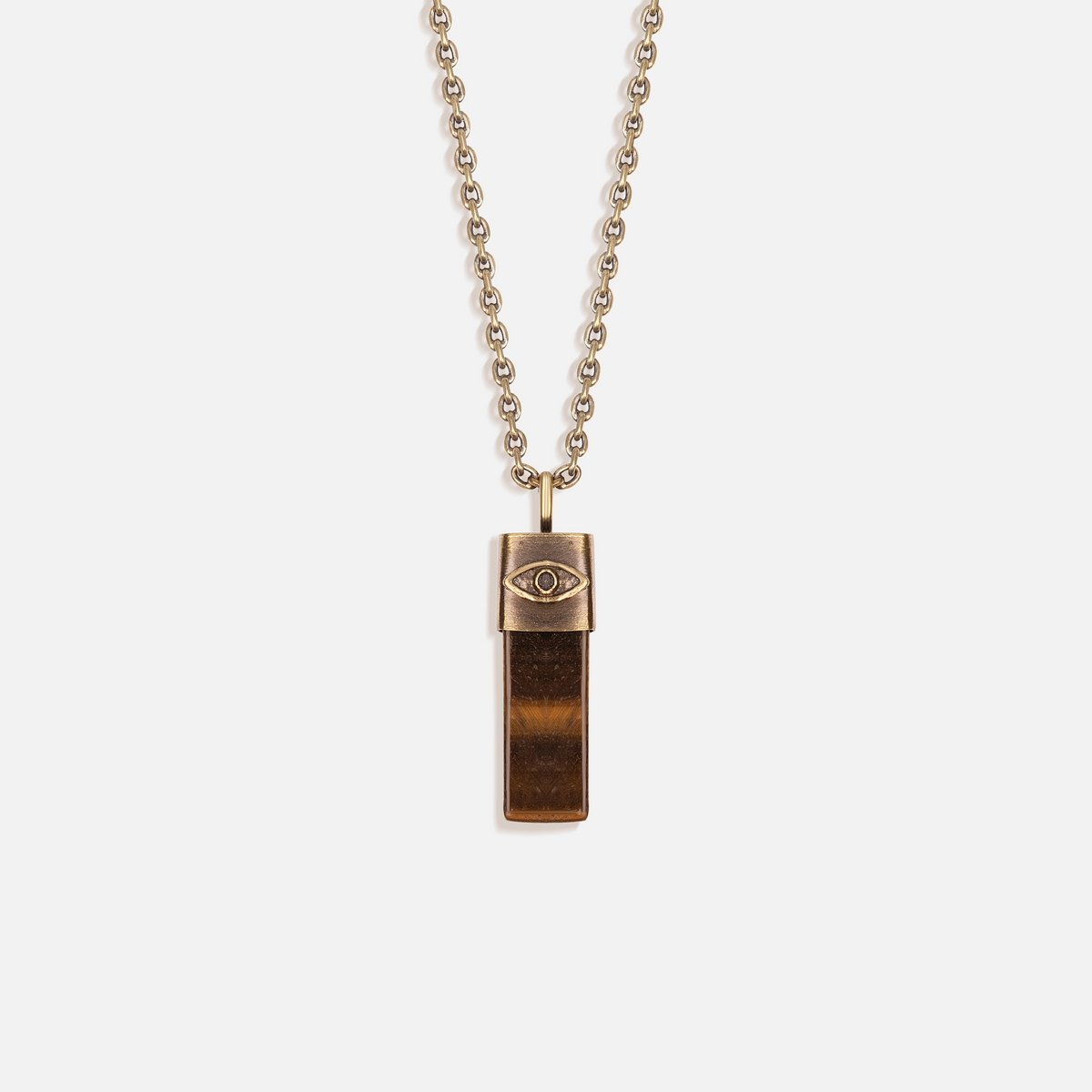Outstanding Strength Tiger's Eye Evil Eye Slab Necklace