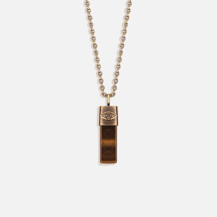 Outstanding Strength Tiger's Eye Evil Eye Slab Necklace