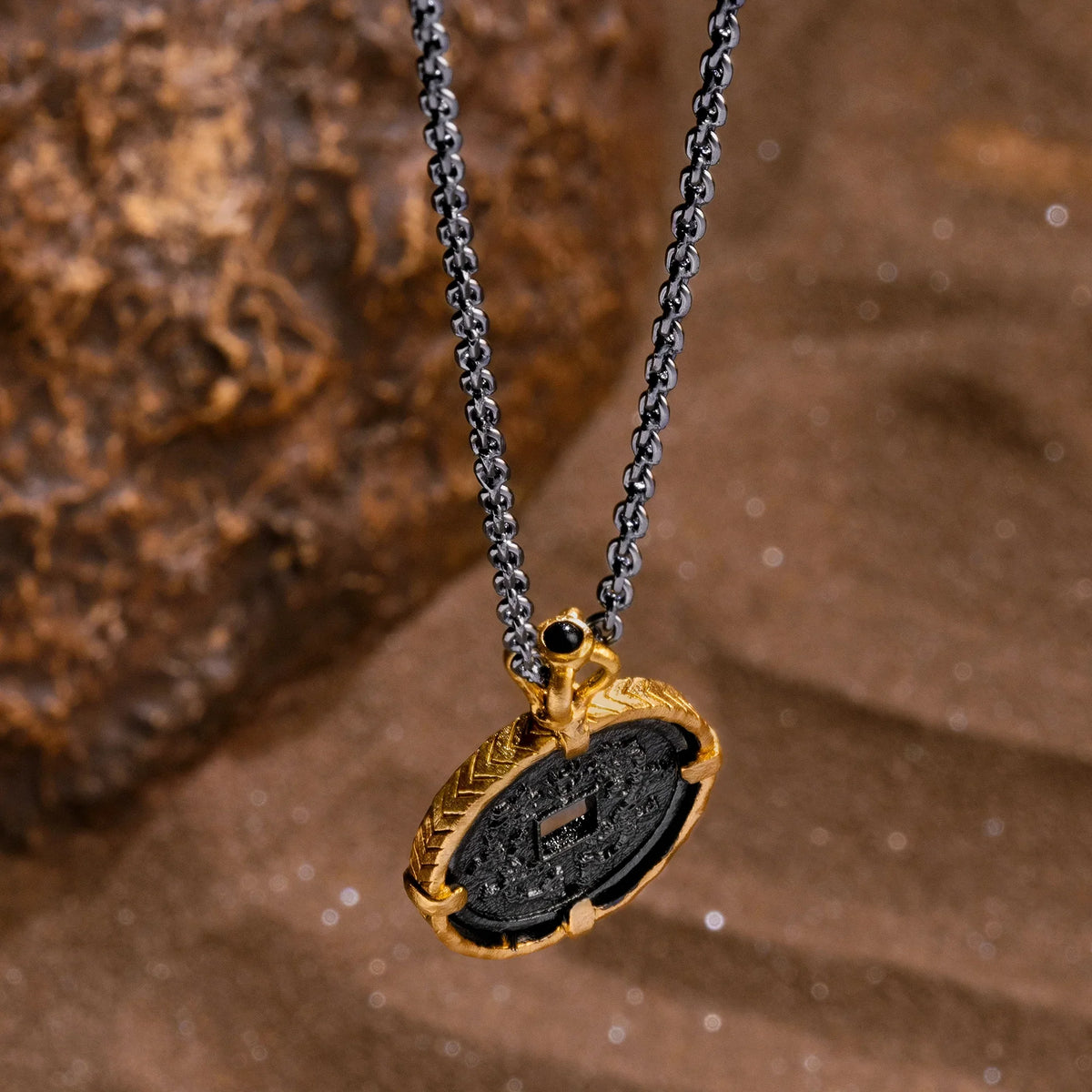 Prosperous Life - Onyx Chinese Coin Necklace