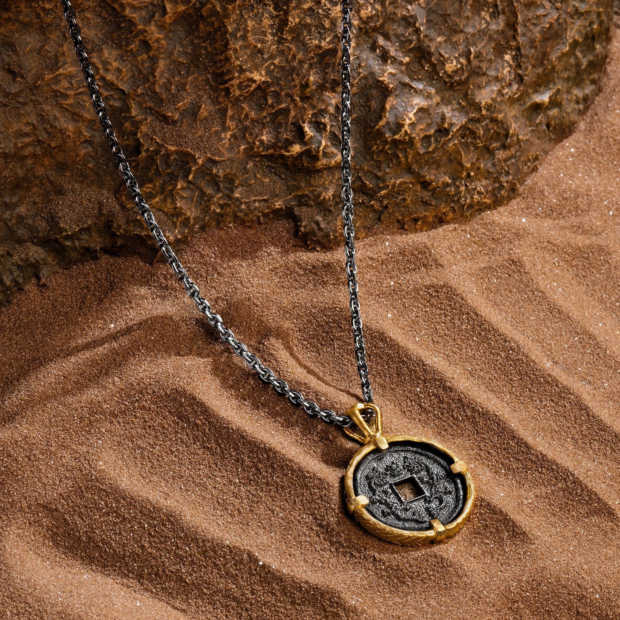 Prosperous Life - Onyx Chinese Coin Necklace