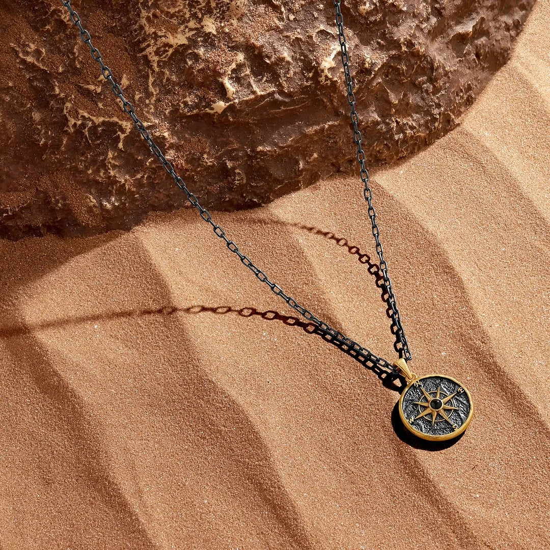 Ethereal Path Onyx Compass Pendant Necklace