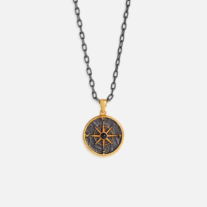 Ethereal Path Onyx Compass Pendant Necklace