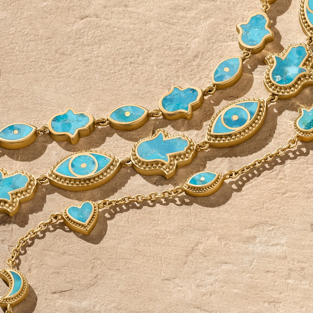 Intention Amplifier Turquoise Evil Eye & Hamsa Gold Bracelet