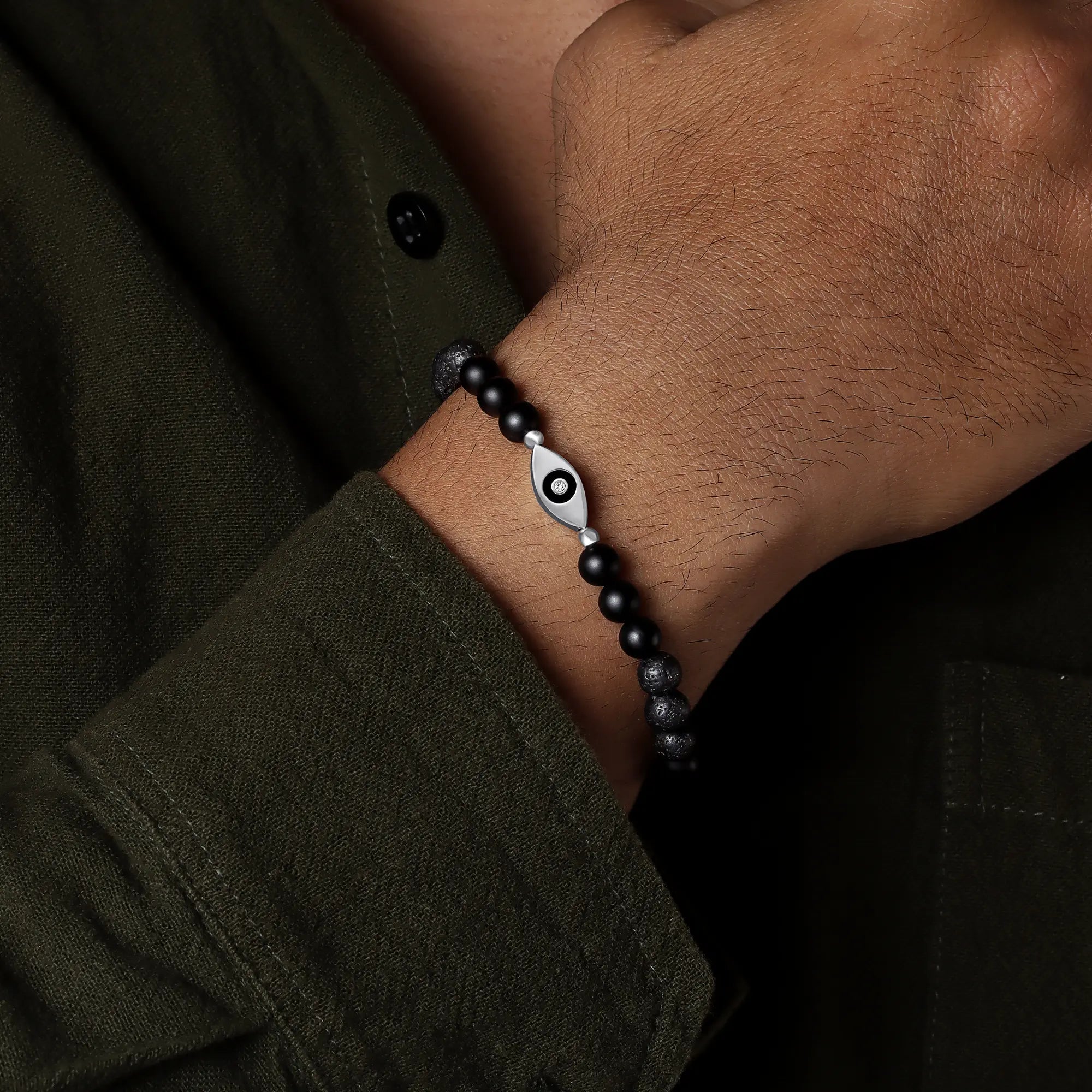 Guardian’s Focus Evil Eye Onyx & Lava Bracelet