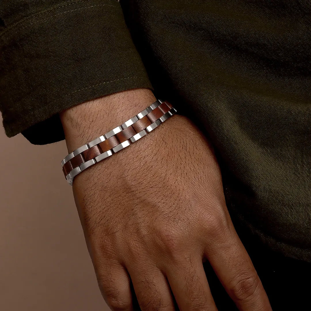Steadfast Origin Stainless Steel Walnut Wood Bracelet