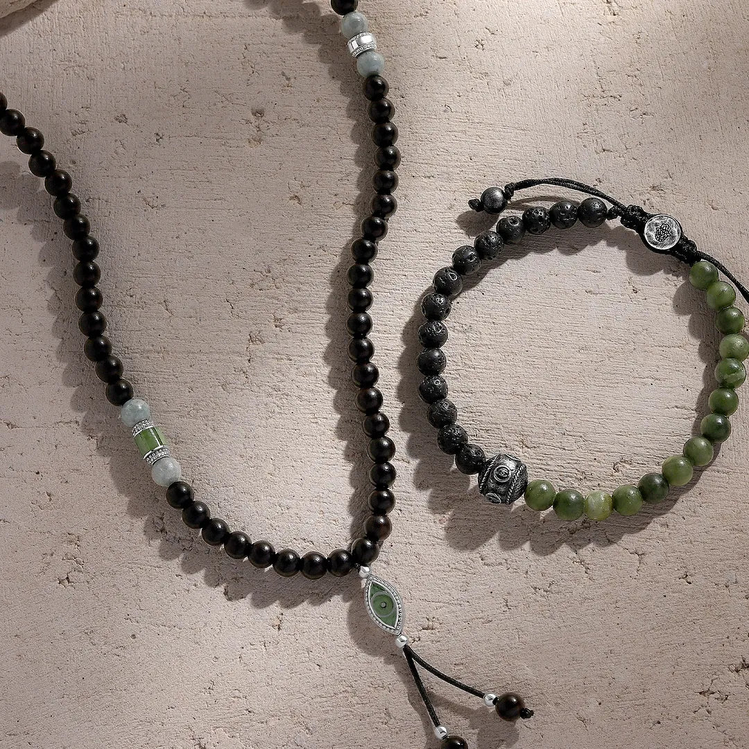 Guardian Spirit Jade & Black Wood Evil Eye Necklace