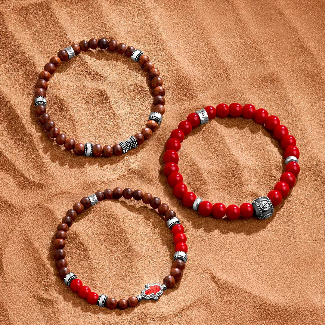 Coral & Wood Harmony Bracelet Set